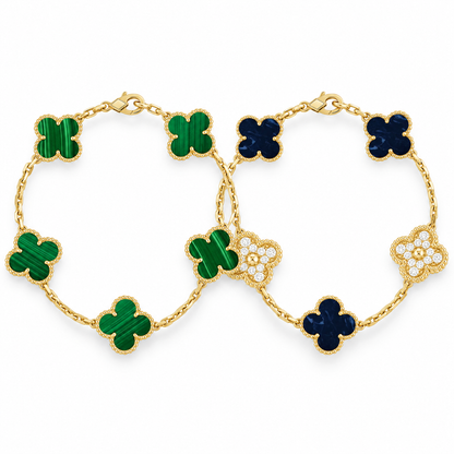 [Luna Brilliance]Clover 5-Motif Malachite & Pietersite Bracelet Stack Set