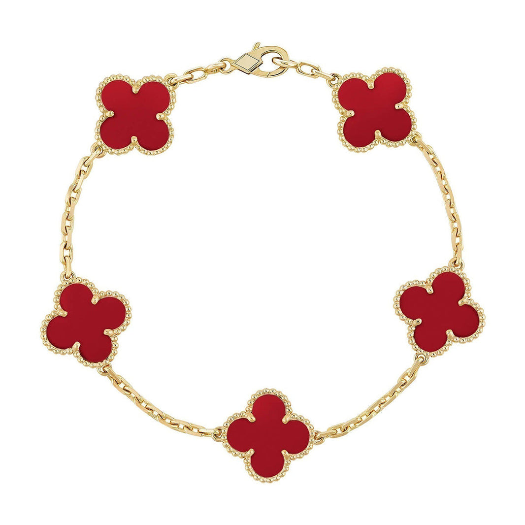 [Luna Brilliance] CLOVER 5 MOTIF RED CORNELIAN BRACELET COLLECTION
