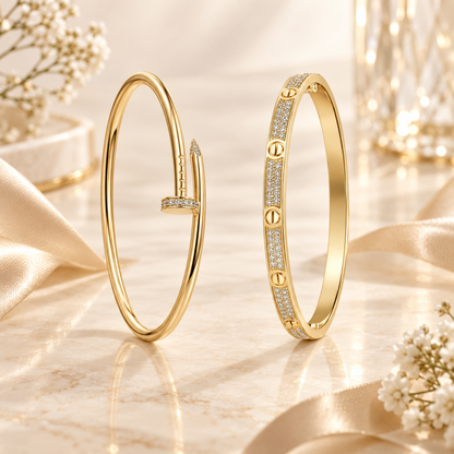 [Luna Brilliance] JUSTE Diamond & LOVE Diamond-Paved Bracelet Stack Set
