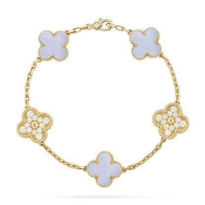 [Luna Brilliance] CLOVER 5 MOTIF PURPLE CHALCEDONY BRACELET COLLECTION