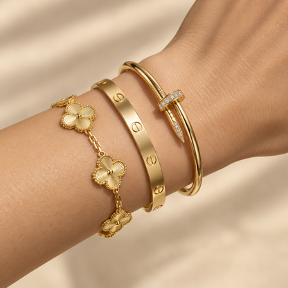 [Luna Brilliance] Clover & Love & Juste 3-Piece Gold Bracelet Stack Set