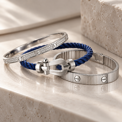 [Luna Brilliance]Love & Force Large Horseshoe Trio Bracelet Stack Set