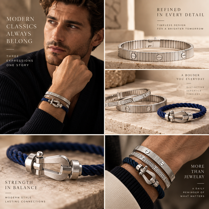 [Luna Brilliance]Love & Force Large Horseshoe Trio Bracelet Stack Set