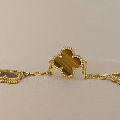 [Luna Brilliance] CLOVER 5 MOTIFS TIGER EYE BRACELET COLLECTION