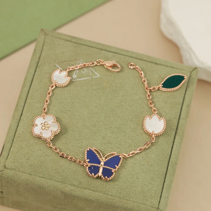 [Luna Brilliance] LOVE Brushed & Lucky Spring Butterfly 5-Motif Bracelet Stack Set