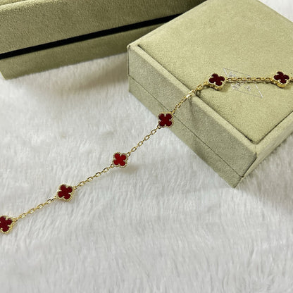 [Luna Brilliance]CLOVER 6 MOTIF RED AGATE BRACELET