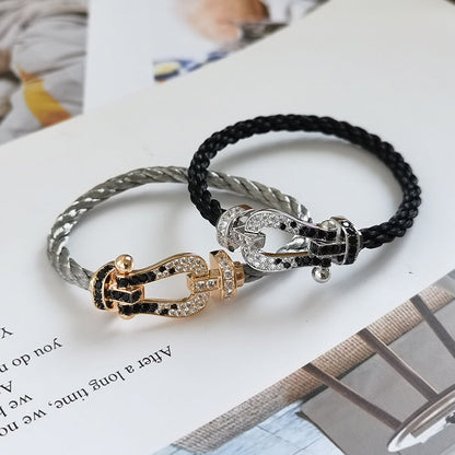 [Luna Brilliance]FORCE LARGE HORSESHOE BLACK WHITE DIAMOND BRACELET ROSE GOLD