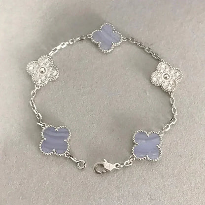 [Luna Brilliance] CLOVER 5 MOTIF PURPLE CHALCEDONY BRACELET COLLECTION
