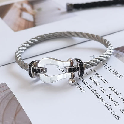[Luna Brilliance]FORCE LARGE HORSESHOE BLACK DIAMOND BRACELET SILVER