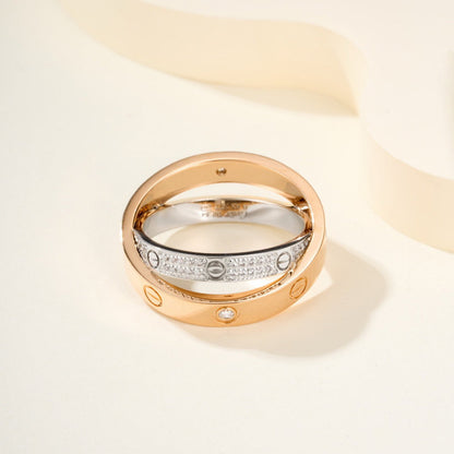 [Luna Brilliance] LOVE PINK GOLD SILVER DIAMOND DOUBLE RING