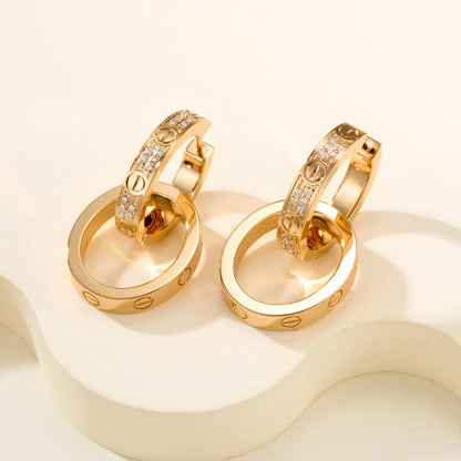 [Luna Brilliance] LOVE 3.3MM DANGLE HALF DIAMOND EARRINGS