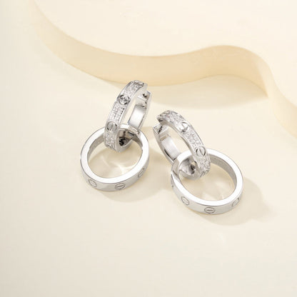 [Luna Brilliance] LOVE 3.3MM DANGLE HALF DIAMOND EARRINGS