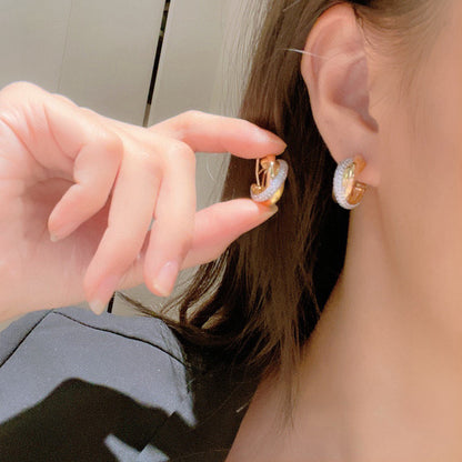 [Luna Brilliance] TRINITY HALF DIAMOND  CLASSIC EARRINGS