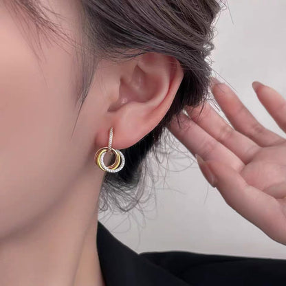 [Luna Brilliance] TRINITY HALF DIAMOND  EARRINGS