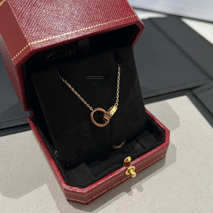 [Luna Brilliance] LOVE DOUBLE RING HALF DIAMOND NECKLACE
