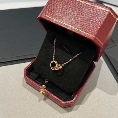 [Luna Brilliance] LOVE DOUBLE RING HALF DIAMOND NECKLACE
