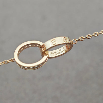 [Luna Brilliance] LOVE DOUBLE RING HALF DIAMOND NECKLACE