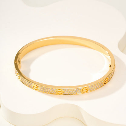 [Luna Brilliance]Clover Laser  Pulsar Stone 5-Motif & LOVE Diamond-Paved Bracelet Stack Set