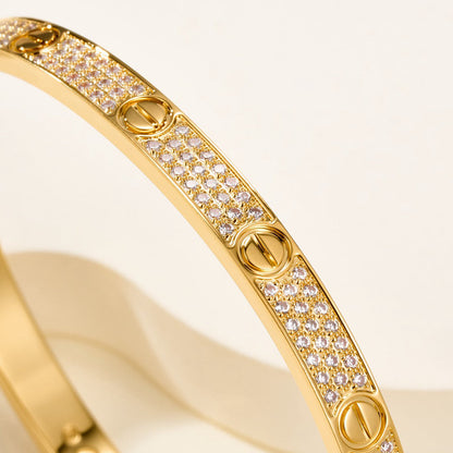 [Luna Brilliance]Clover Laser  Pulsar Stone 5-Motif & LOVE Diamond-Paved Bracelet Stack Set