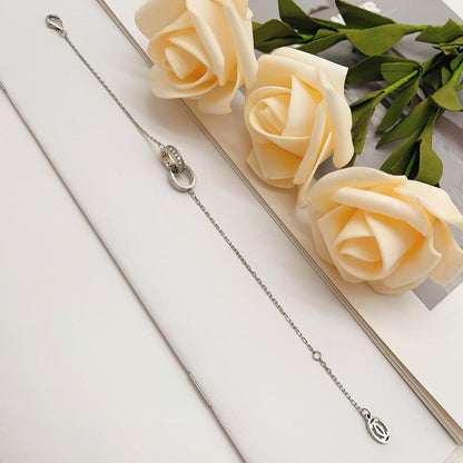 [Luna Brilliance] LOVE DOUBLE RING HALF DIAMOND BRACELET