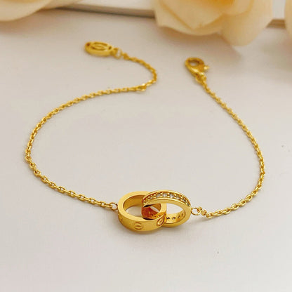 [Luna Brilliance] LOVE DOUBLE RING HALF DIAMOND BRACELET
