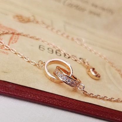 [Luna Brilliance] LOVE DOUBLE RING HALF DIAMOND BRACELET