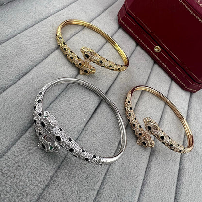 [Luna Brilliance] PANTHERE DOUBLE HEADED HALF DIAMOND OPEN BRACELET