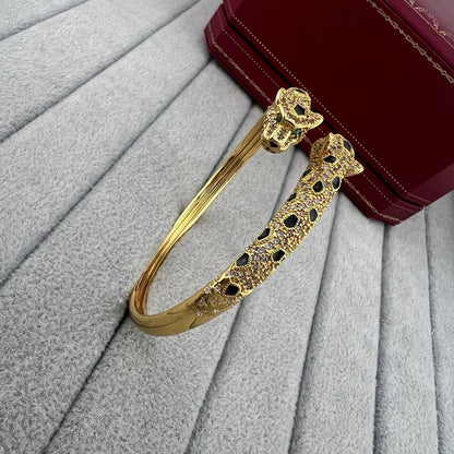 [Luna Brilliance] PANTHERE DOUBLE HEADED HALF DIAMOND OPEN BRACELET
