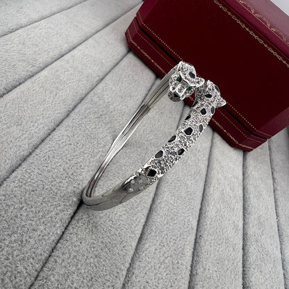 [Luna Brilliance] PANTHERE DOUBLE HEADED HALF DIAMOND OPEN BRACELET