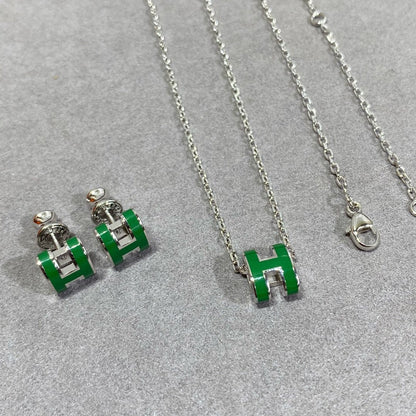 [Luna Brilliance]POP H GREEN NECKLACE SILVER AND GOLD