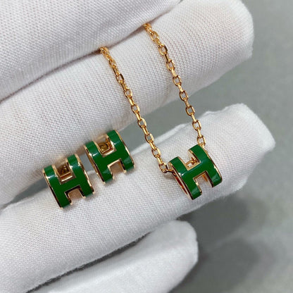 [Luna Brilliance]POP H GREEN NECKLACE SILVER AND GOLD