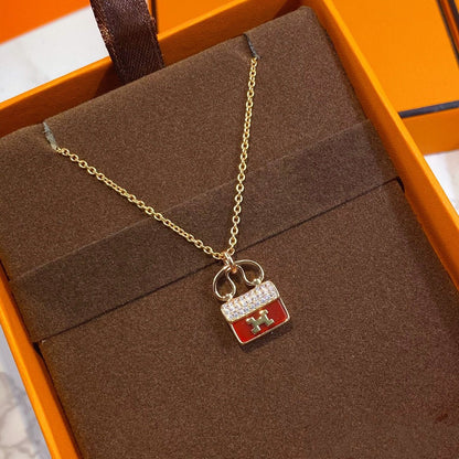 [Luna Brilliance]CONSTANCE RED PEDANT PINK GOLD NECKLACE