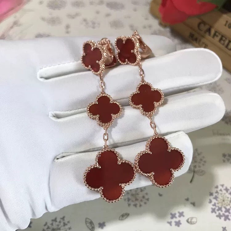 [Luna Brilliance]CLOVER 3 MOTIF CARNELIAN DROP EARRINGS