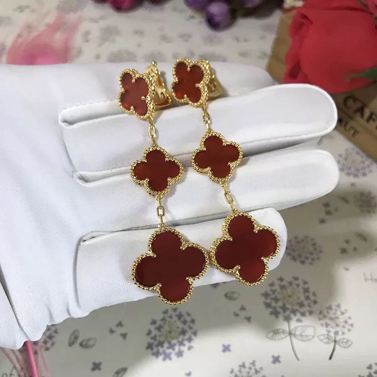 [Luna Brilliance]CLOVER 3 MOTIF CARNELIAN DROP EARRINGS