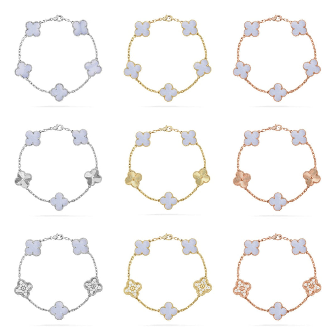 [Luna Brilliance] CLOVER 5 MOTIF PURPLE CHALCEDONY BRACELET COLLECTION
