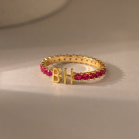 Duo Initial Birthstone Tennis Ring