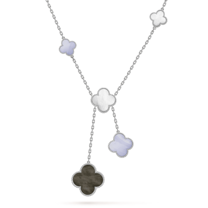 [Luna Brilliance]CLOVER MOP CHALCEDONY NECKLACE SILVER 6 MOTIF