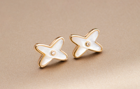 [Luna Brilliance]JEUX DE WHITE MOP ROSE GOLD DIAMOND EARRINGS