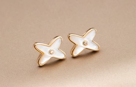 [Luna Brilliance]JEUX DE WHITE MOP ROSE GOLD DIAMOND EARRINGS