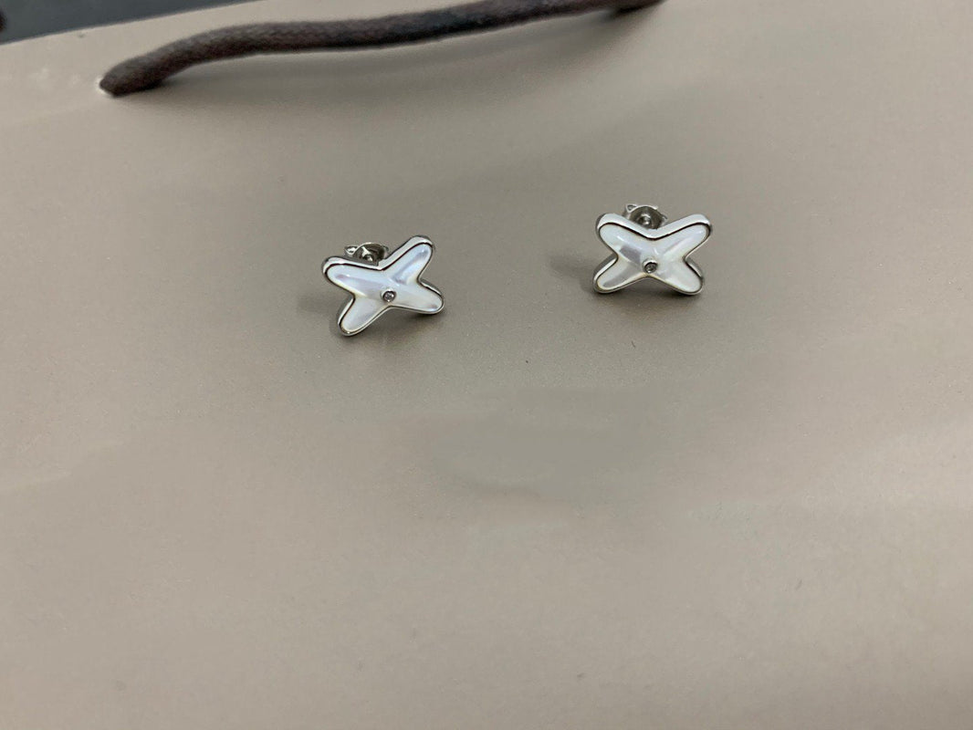 [Luna Brilliance]JEUX DE WHITE MOP SILVER DIAMOND EARRINGS