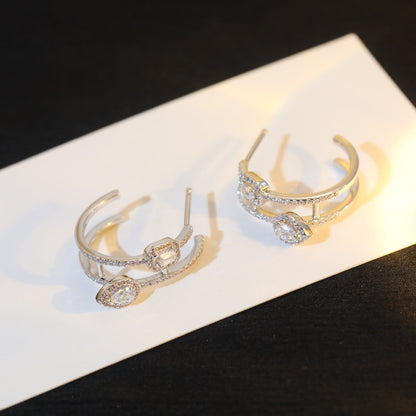 [Luna Brilliance]CREOLES MY TWIN 2 RANGS SILVER DIAMOND EARRINGS
