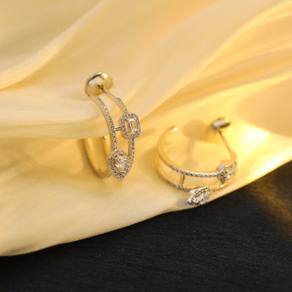 [Luna Brilliance]CREOLES MY TWIN 2 RANGS SILVER DIAMOND EARRINGS