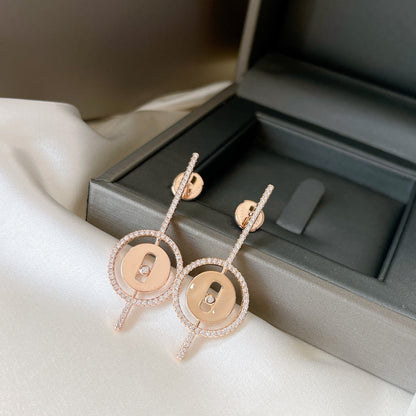 [Luna Brilliance]LUCKY MOVE ARROW PINK GOLD DIAMOND EARRINGS