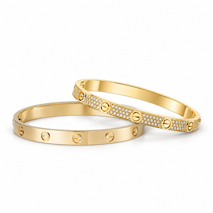 [Luna Brilliance] LOVE  Classic & Diamond-Paved Bracelet Stack Set