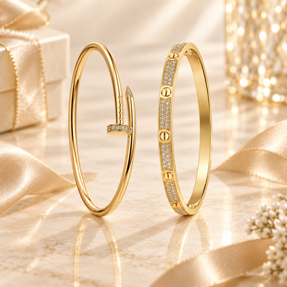 [Luna Brilliance] JUSTE Diamond & LOVE Diamond-Paved Bracelet Stack Set