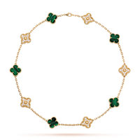[Luna Brilliance]CLOVER 10 MOTIFS MALACHITE DIAMOND NECKLACE