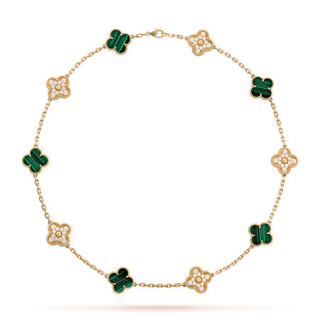 [Luna Brilliance]CLOVER 10 MOTIFS MALACHITE DIAMOND NECKLACE
