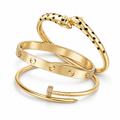[Luna Brilliance] Panthère & LOVE  & JUSTE  Diamond Bracelet Stack Set