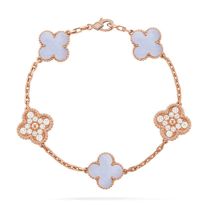 [Luna Brilliance] CLOVER 5 MOTIF PURPLE CHALCEDONY BRACELET COLLECTION