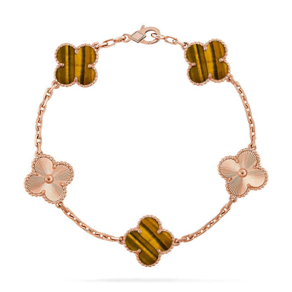 [Luna Brilliance] CLOVER 5 MOTIFS TIGER EYE BRACELET COLLECTION